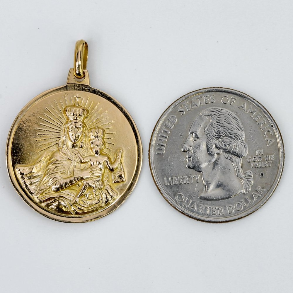 18k Yellow Gold Religious Jesus Christ Mother Mary Medallion Pendant Charm - Picture 2 of 3